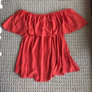 Off the shoulder orange shirt!